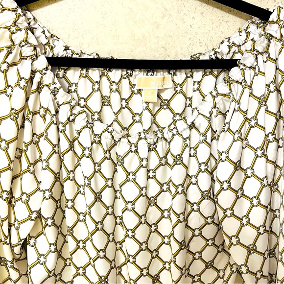 MICHAEL KORS M WOMENS CHAIN LINK DATENIGHT ELASTIC VERSATILE NECK CLASSY BLOUSE - Picture 4 of 7